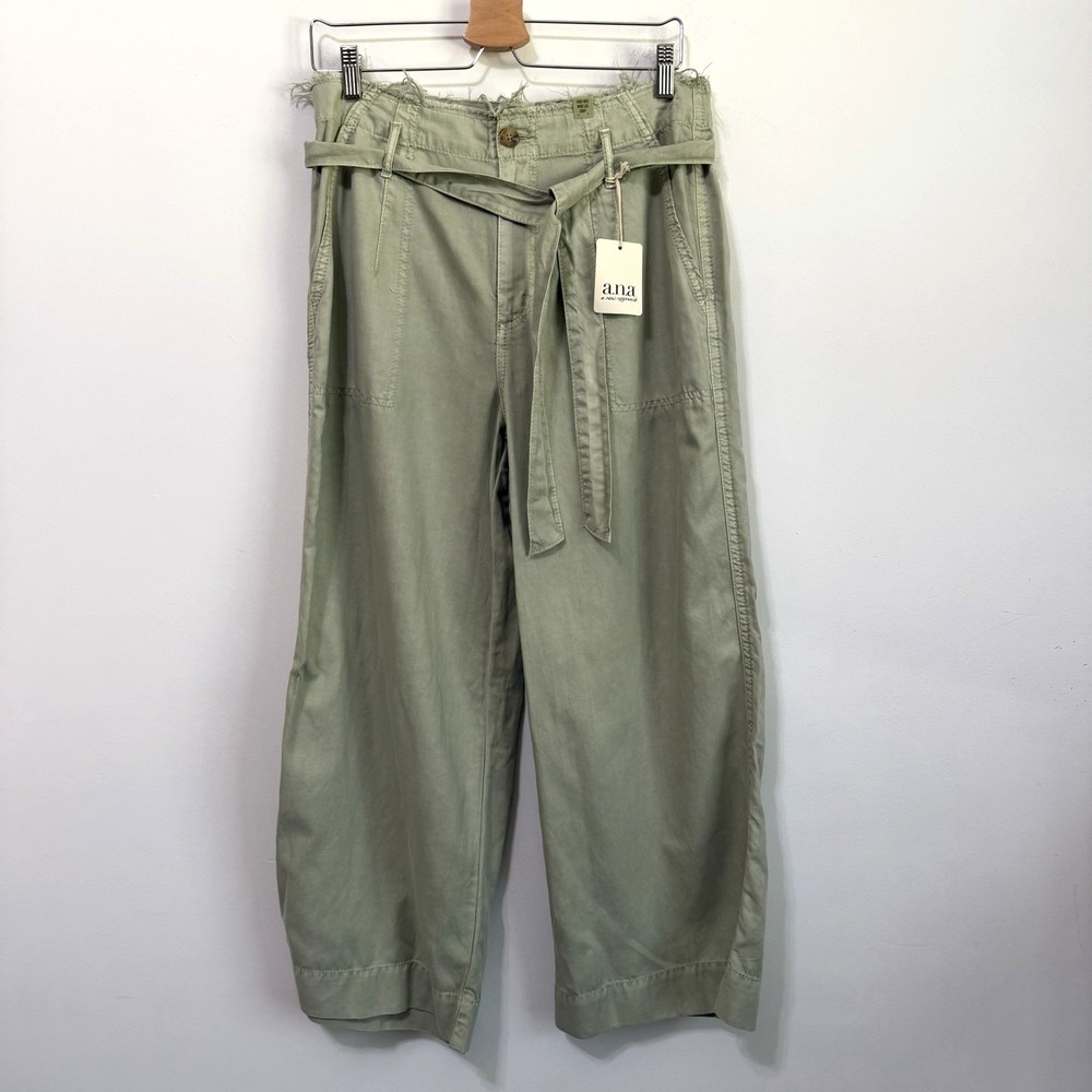ANA High Rise Wide Leg Crop Pants 12 Desert Sage Paperbag 31x26 Boho Casual NEW